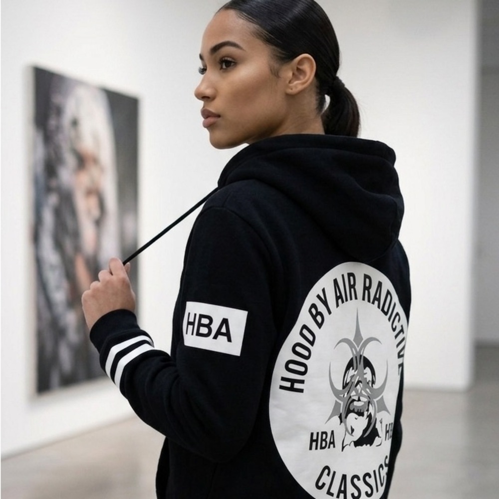 HOOD BY AIR.
BLACK B&W LOGO HOODIE Size Small